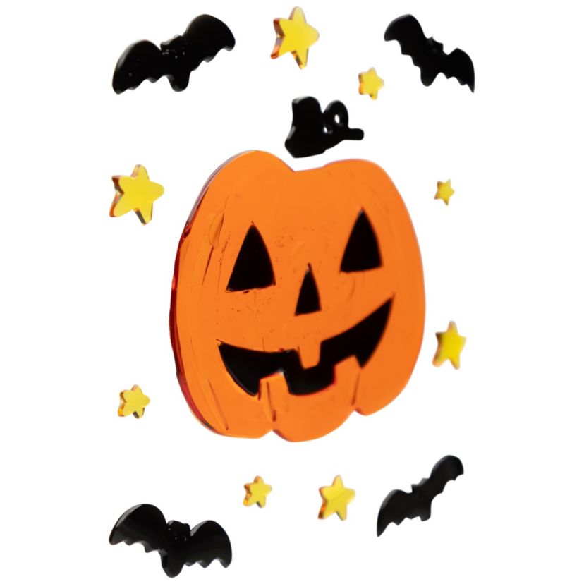 Jack O Lantern and Bat Halloween Gel Window Clings - 18pc