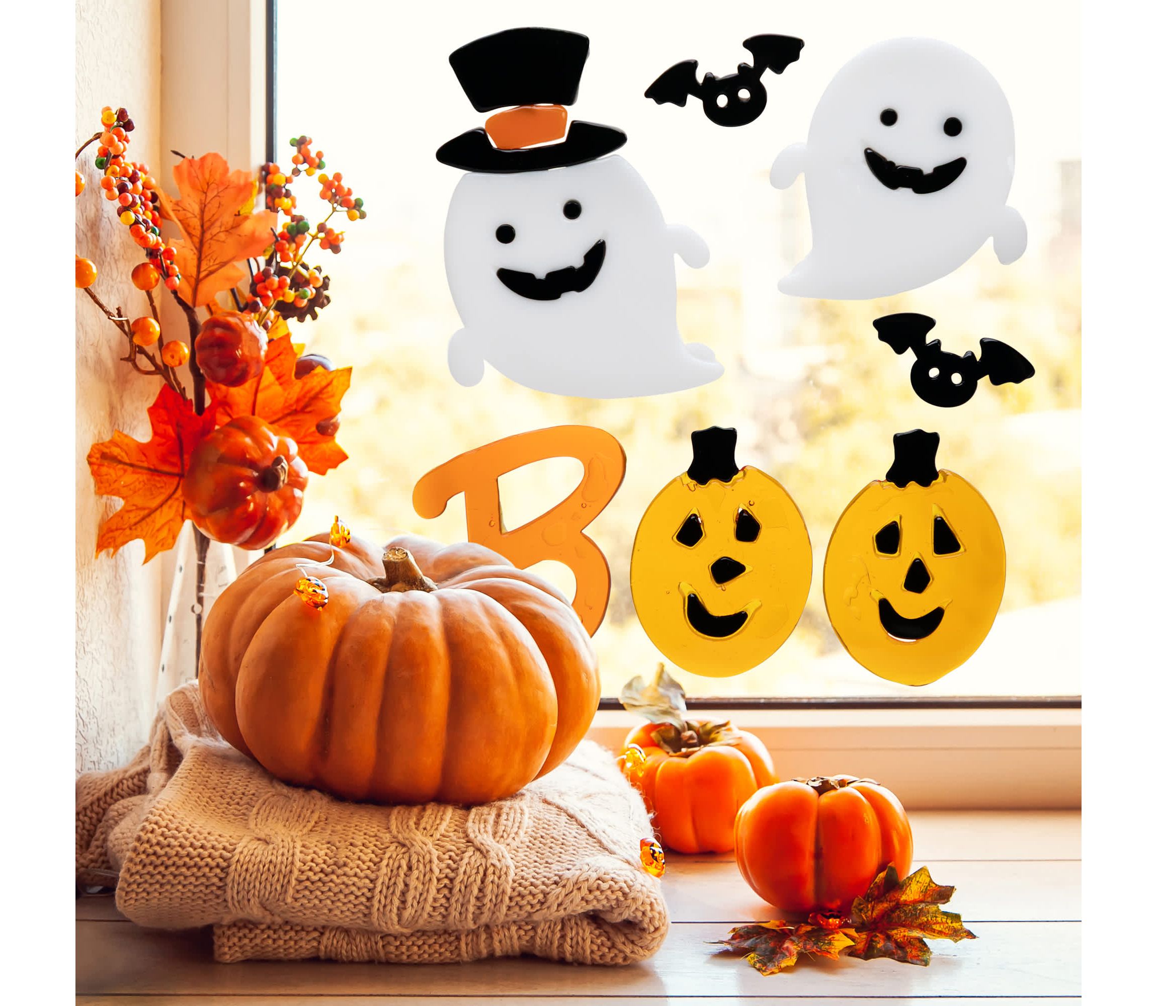 Jack O Lantern and Ghost "Boo" Halloween Gel Window Clings - 9pc