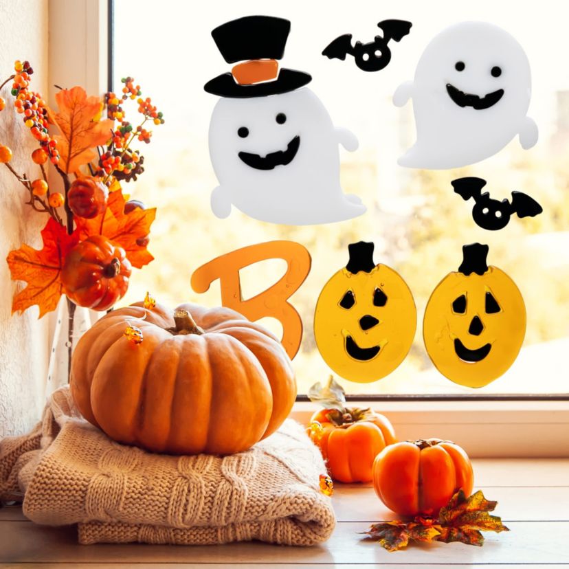Jack O Lantern and Ghost "Boo" Halloween Gel Window Clings - 9pc