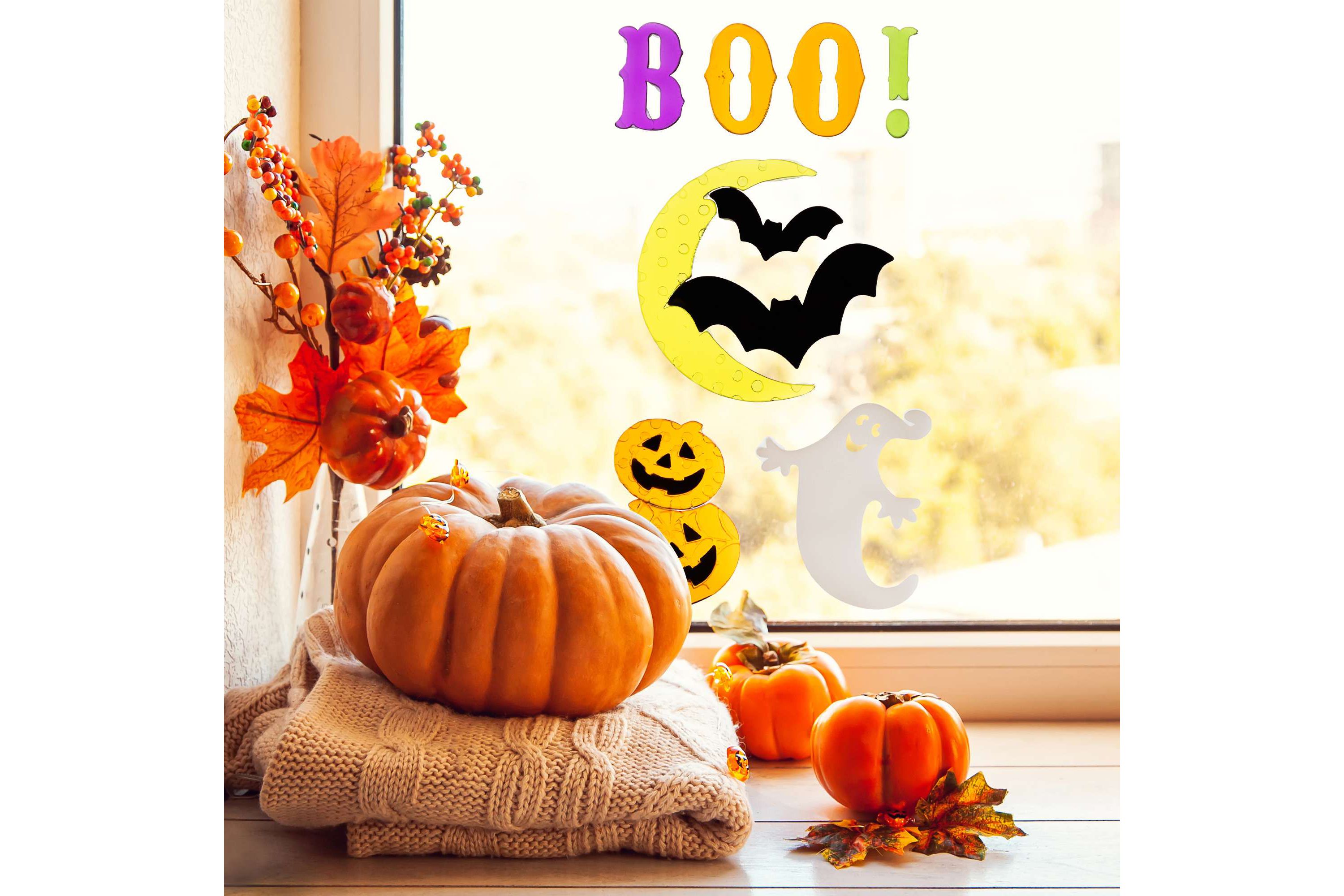 10-Piece Moon and Bats Halloween Gel Window Clings