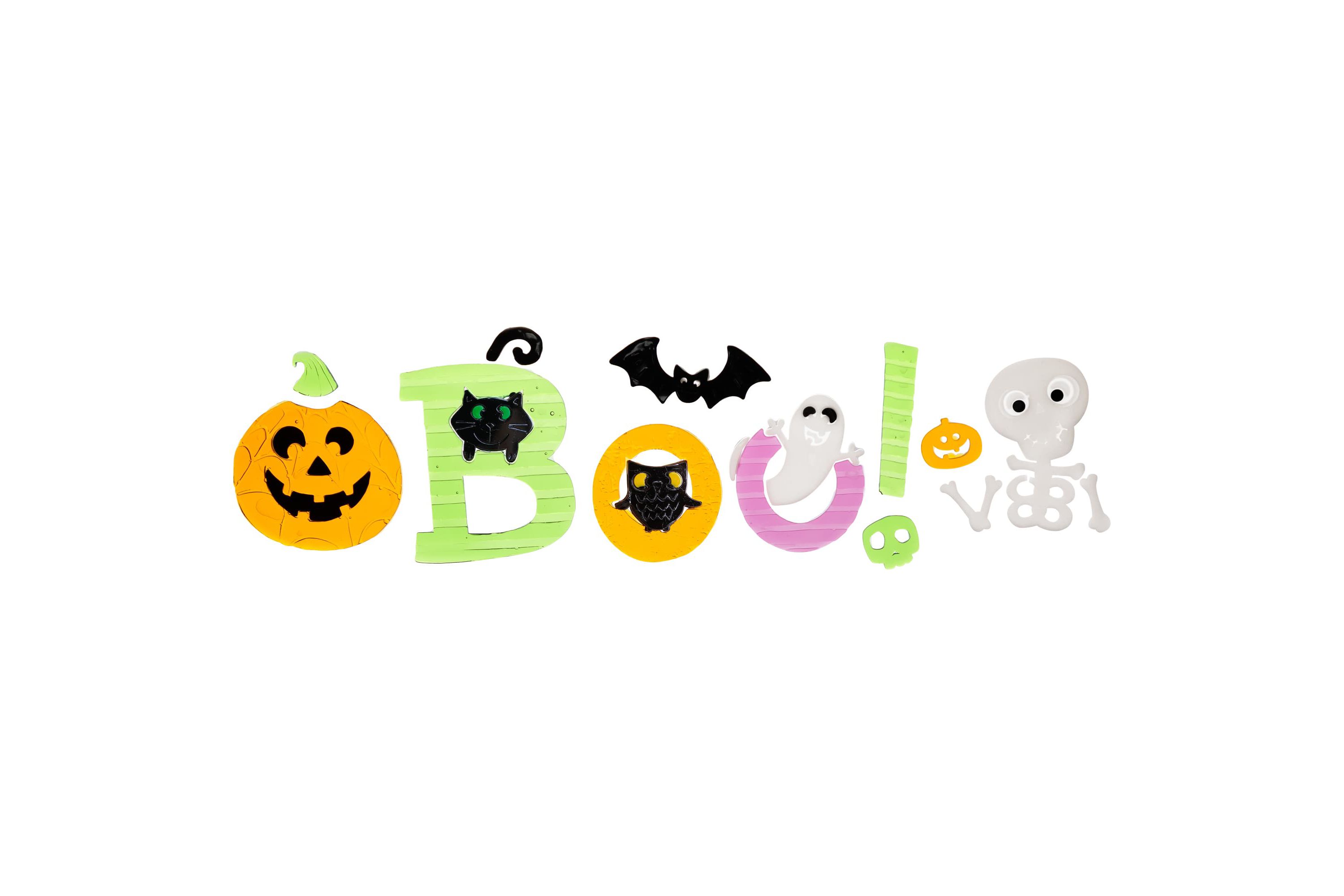 14-Piece Orange and Green "Boo!" Halloween Gel Window Clings