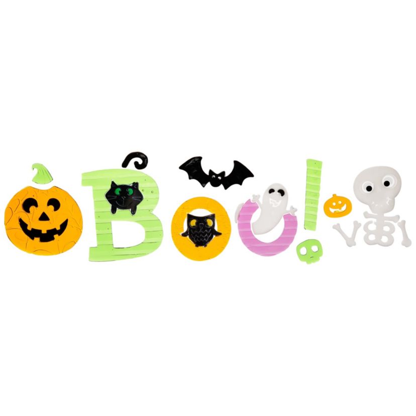 14-Piece Orange and Green "Boo!" Halloween Gel Window Clings