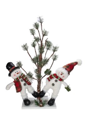 34Inch Snowmen Friends With Pre-Lit LED Pine Tree Christmas Tabletop Decor