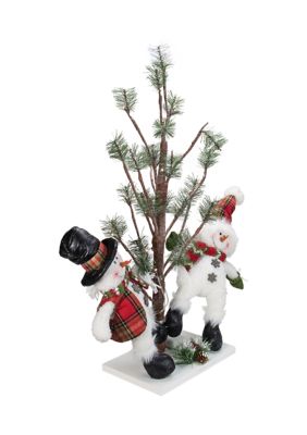 34Inch Snowmen Friends With Pre-Lit LED Pine Tree Christmas Tabletop Decor