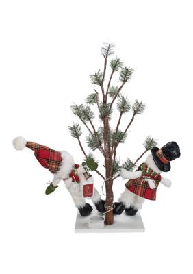34Inch Snowmen Friends With Pre-Lit LED Pine Tree Christmas Tabletop Decor