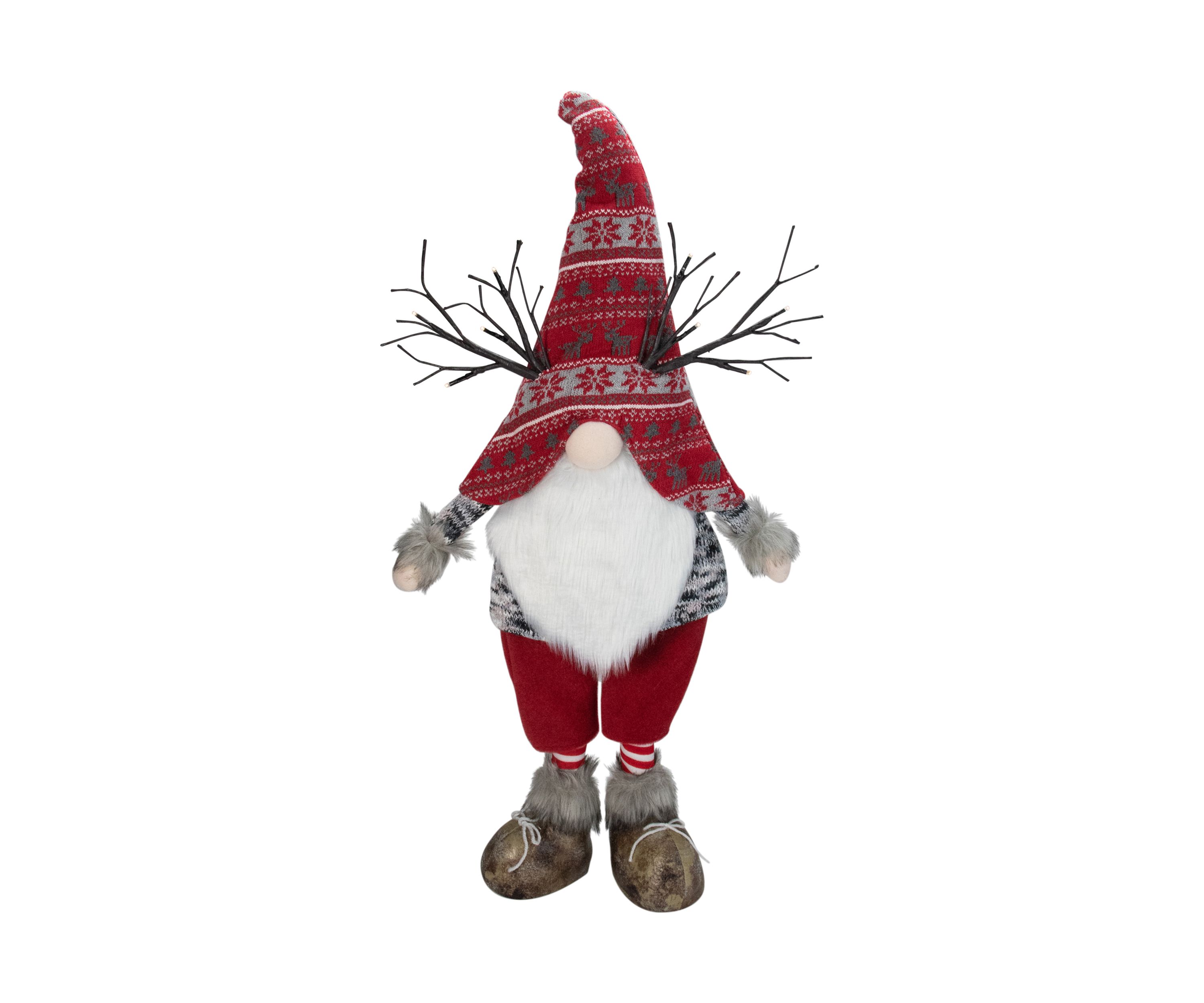 30Inch Red Nordic Hat Standing Santa Christmas Gnome with LED Antler