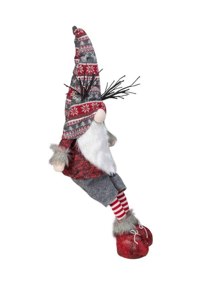 30Inch Gray and Red Christmas Gnome with LED Antlers and Dangling Legs