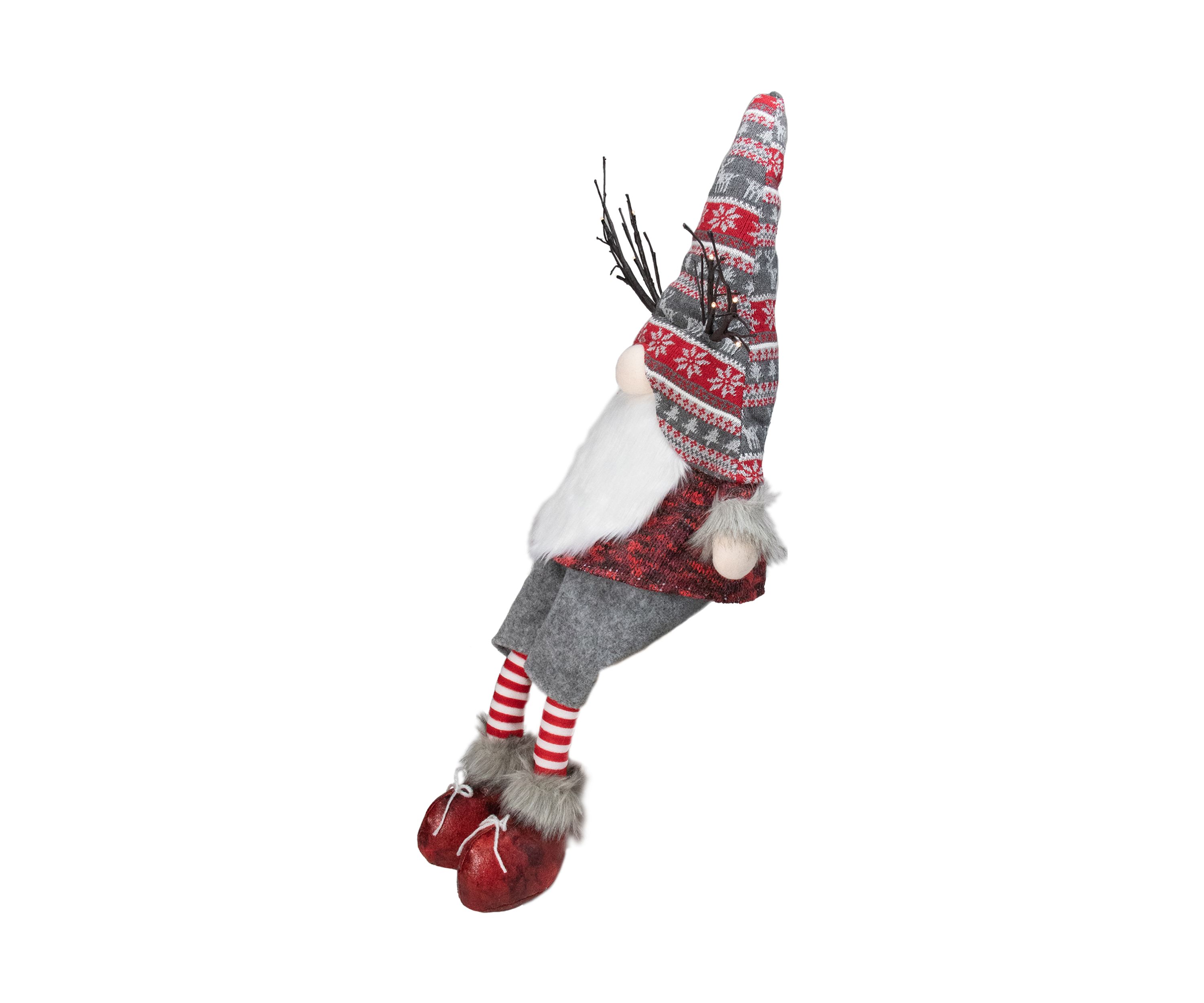 30Inch Gray and Red Christmas Gnome with LED Antlers and Dangling Legs