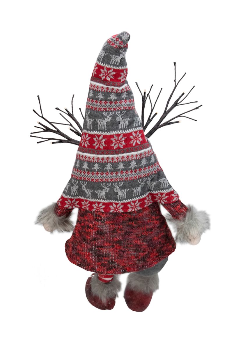 30Inch Gray and Red Christmas Gnome with LED Antlers and Dangling Legs