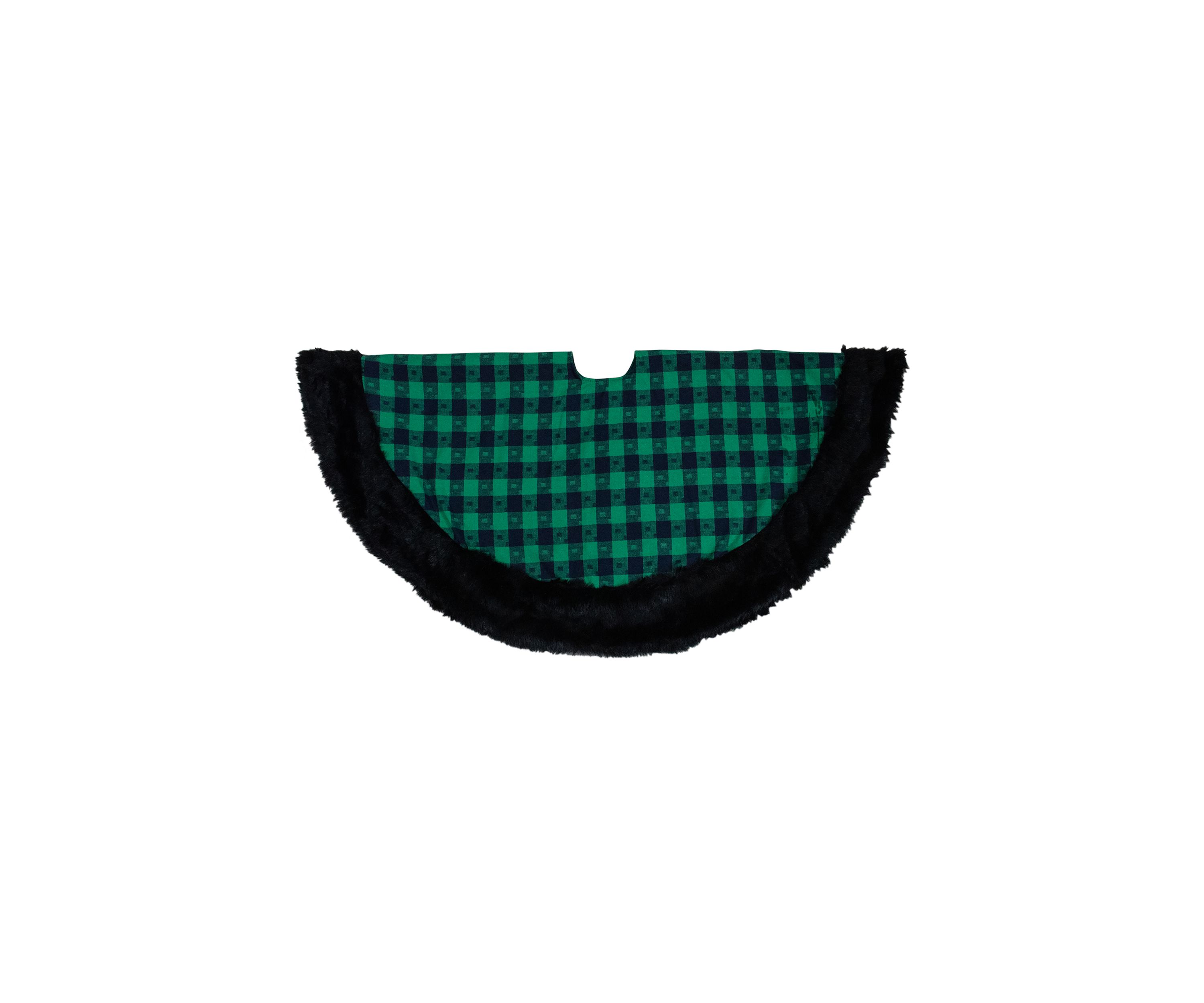 48Inch Green and Black Plaid Christmas Tree Skirt