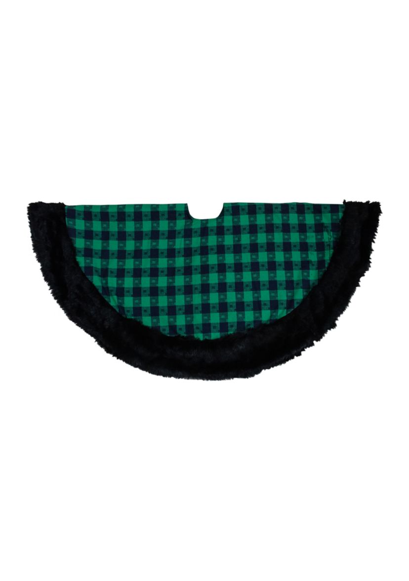 48Inch Green and Black Plaid Christmas Tree Skirt