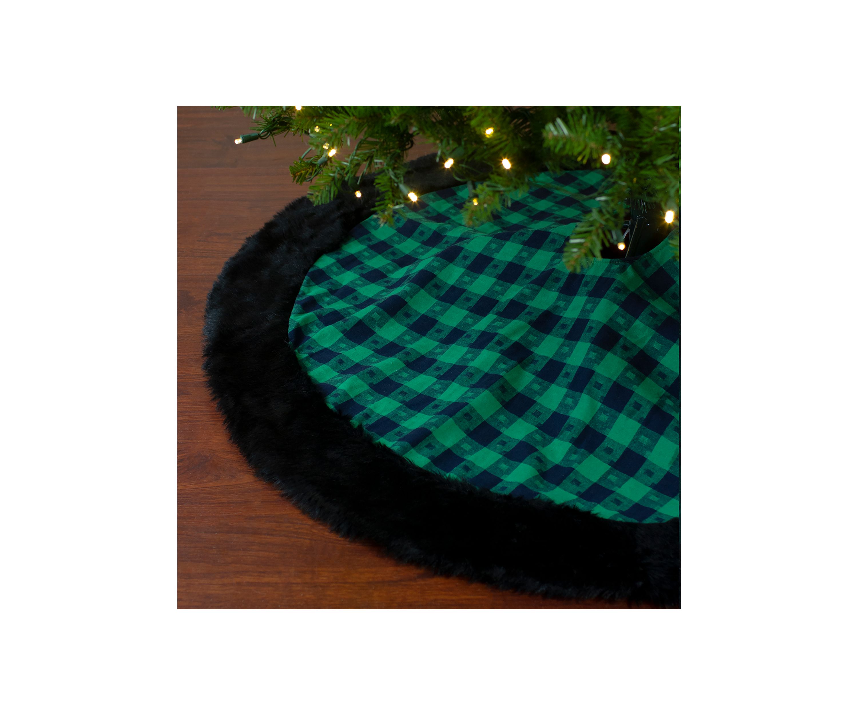 48Inch Green and Black Plaid Christmas Tree Skirt