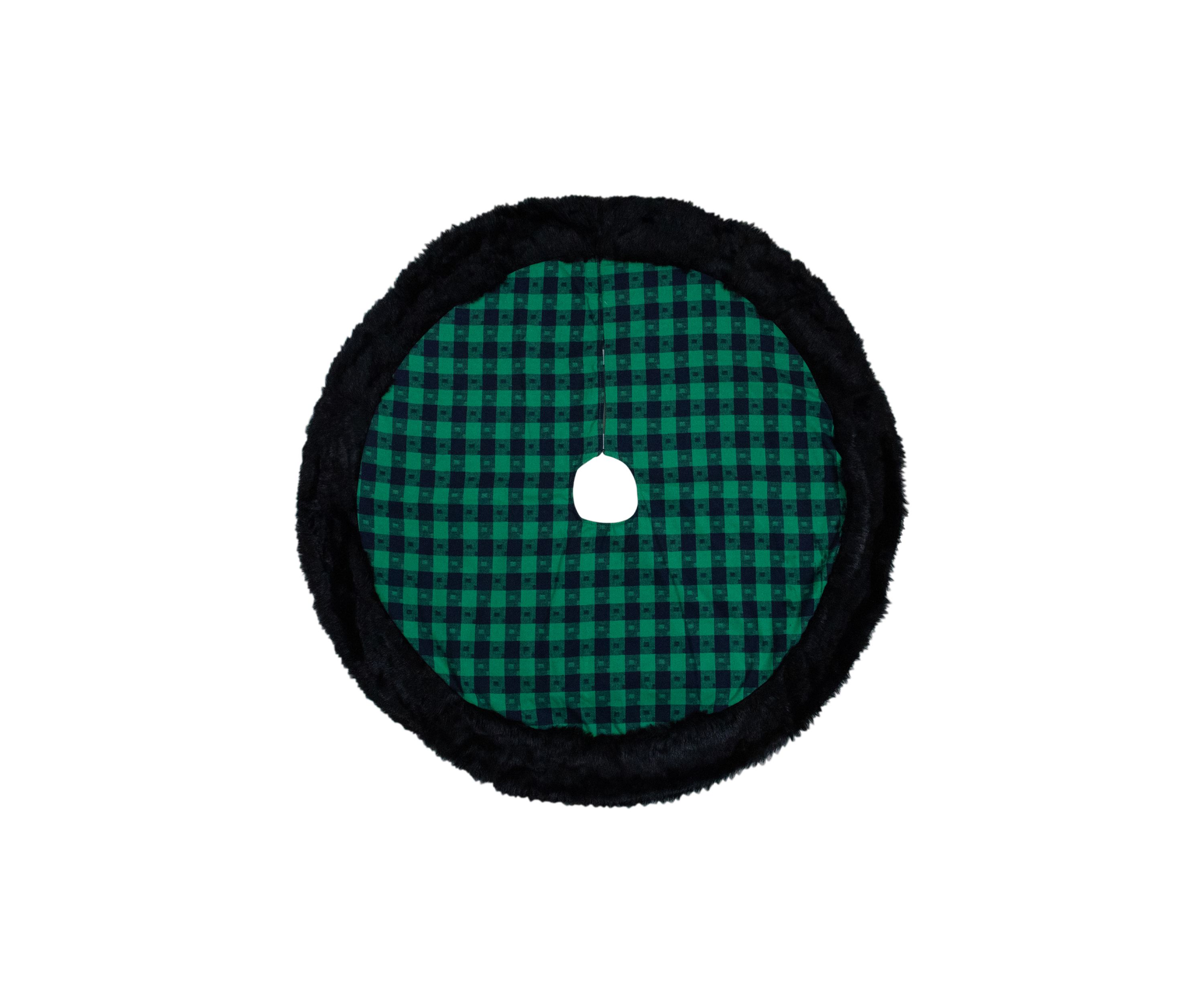 48Inch Green and Black Plaid Christmas Tree Skirt