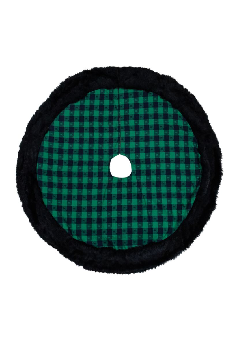 48Inch Green and Black Plaid Christmas Tree Skirt