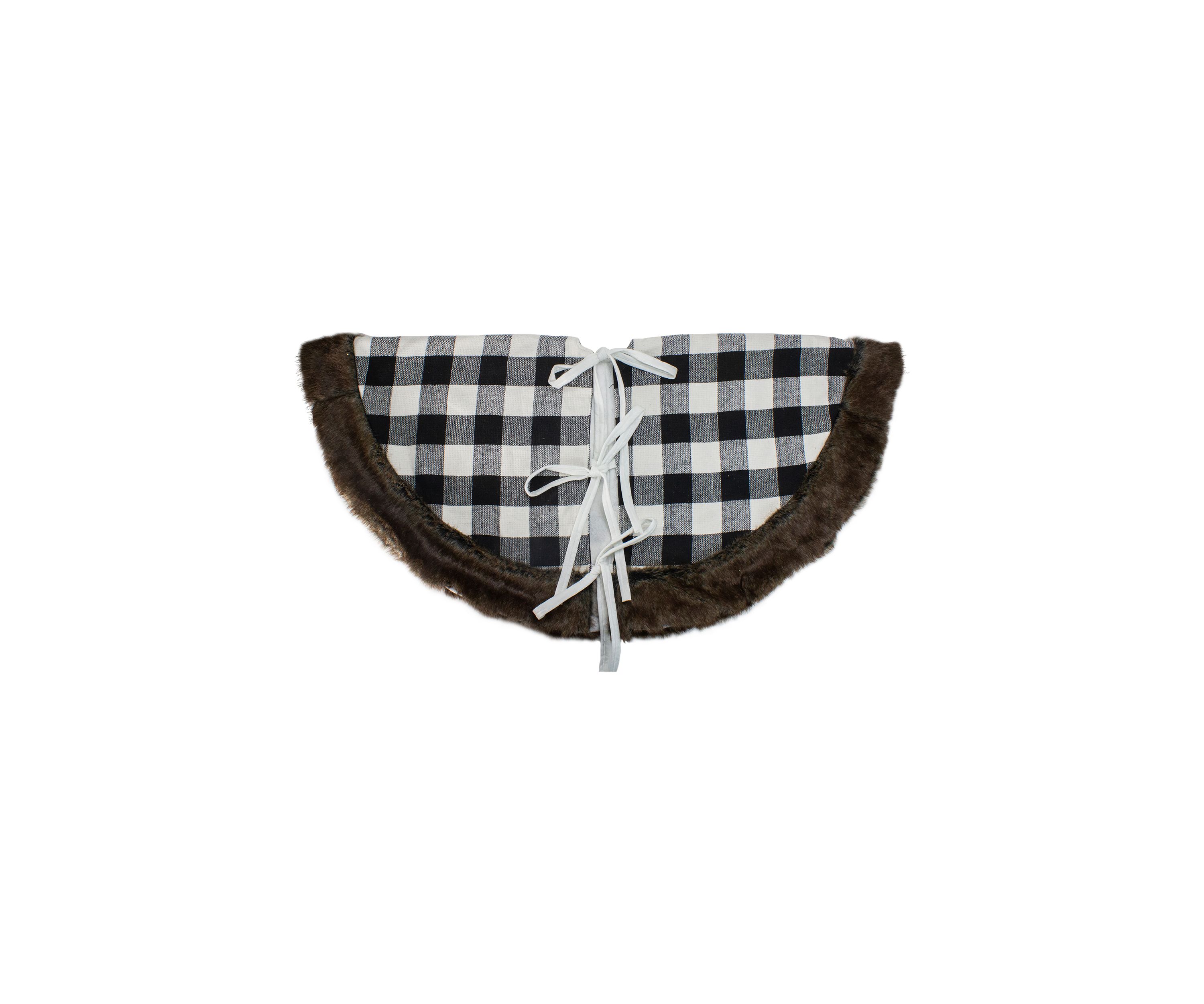 48Inch Black and White Buffalo Plaid Christmas Tree Skirt with Burlap Snowflake