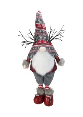 30Inch Red and Gray Nordic Hat Standing Christmas Gnome with LED Antlers