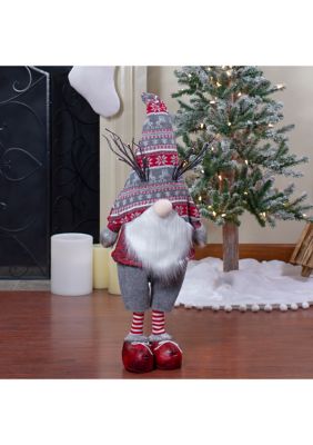 30Inch Red and Gray Nordic Hat Standing Christmas Gnome with LED Antlers