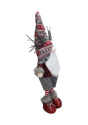 30Inch Red and Gray Nordic Hat Standing Christmas Gnome with LED Antlers