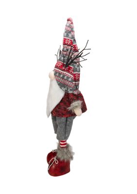 30Inch Red and Gray Nordic Hat Standing Christmas Gnome with LED Antlers