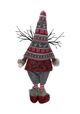 30Inch Red and Gray Nordic Hat Standing Christmas Gnome with LED Antlers