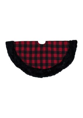 48Inch Red and Black Plaid with Polka Dots Christmas Tree Skirt