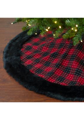 48Inch Red and Black Plaid with Polka Dots Christmas Tree Skirt