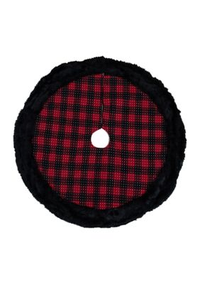 48Inch Red and Black Plaid with Polka Dots Christmas Tree Skirt