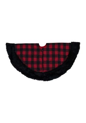 48Inch Red and Black Plaid with Polka Dots Christmas Tree Skirt
