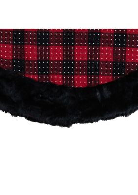 48Inch Red and Black Plaid with Polka Dots Christmas Tree Skirt