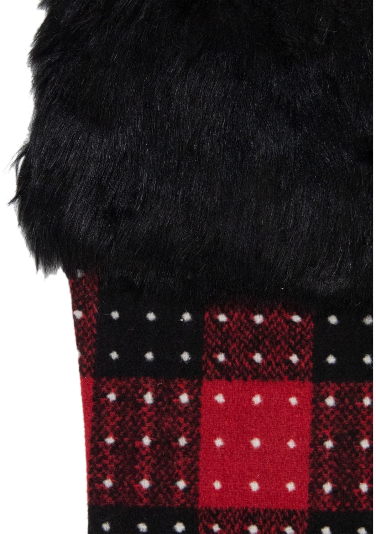 21.5Inch Red and Black Plaid with Dots and Faux Fur Cuff Christmas Stocking