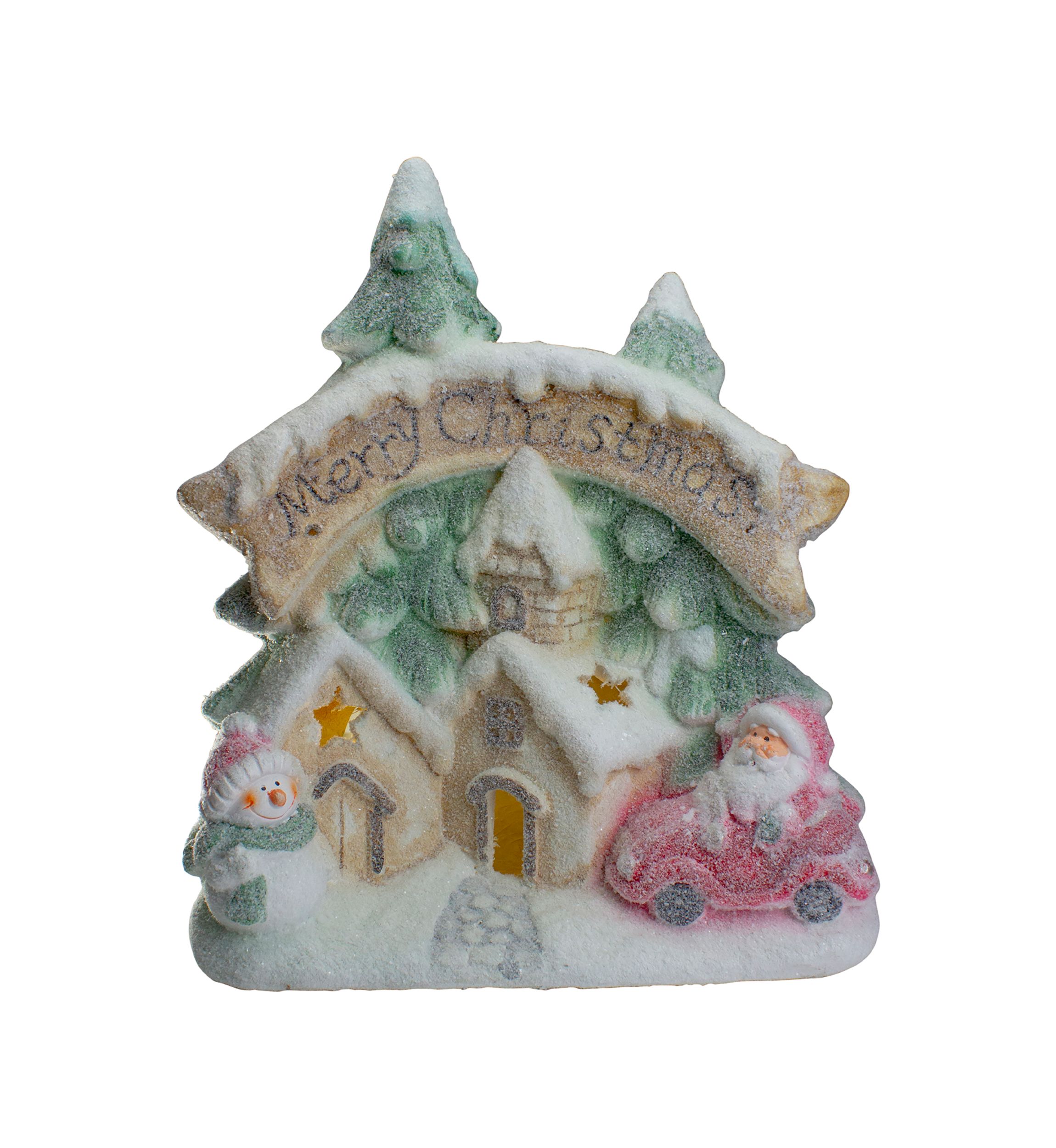 16.5Inch LED Lighted Glittered Snow-Covered Winter Village Christmas Tabletop Decoration