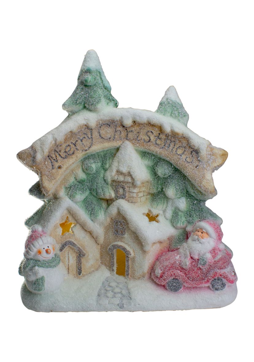 16.5Inch LED Lighted Glittered Snow-Covered Winter Village Christmas Tabletop Decoration