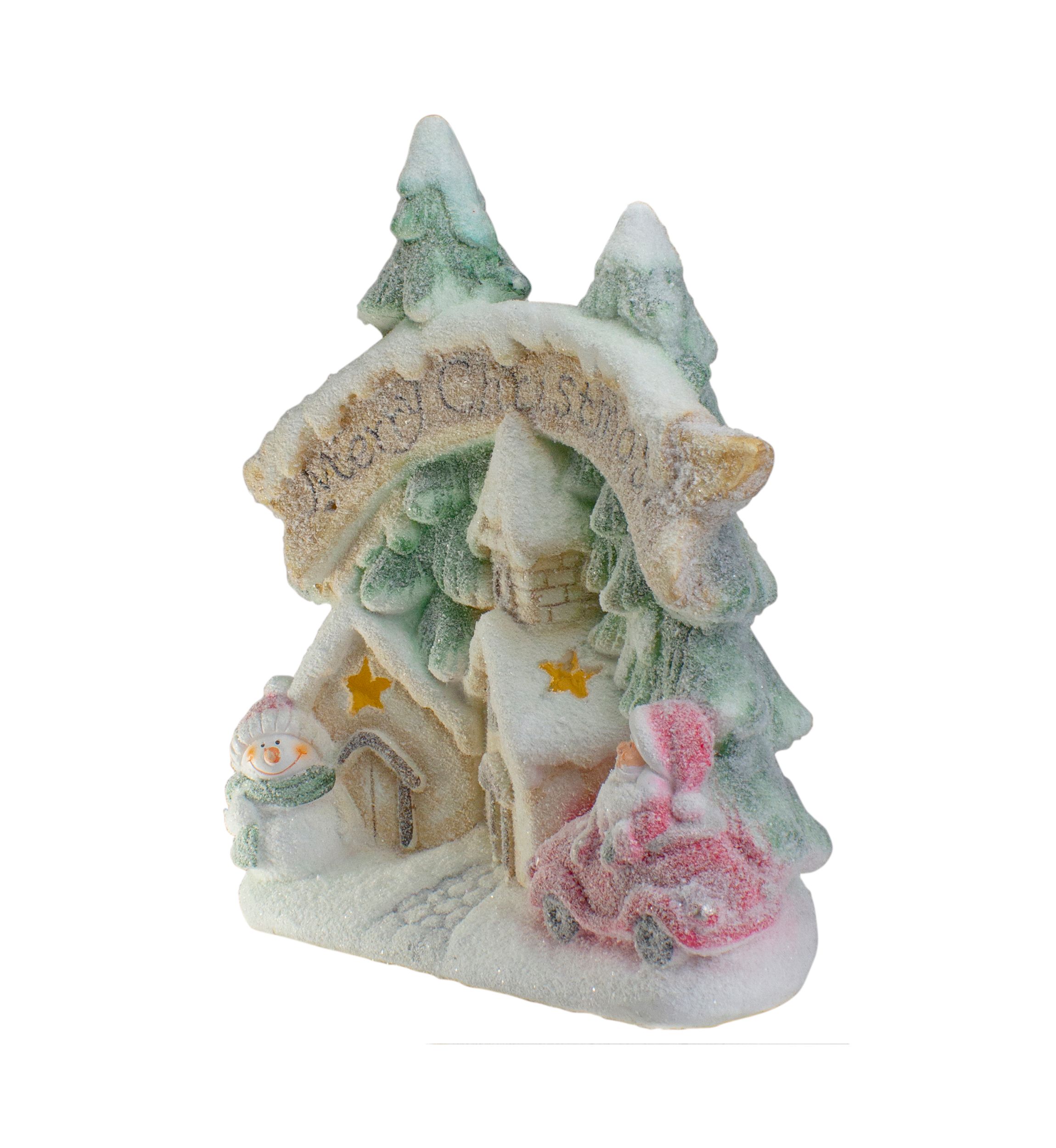 16.5Inch LED Lighted Glittered Snow-Covered Winter Village Christmas Tabletop Decoration
