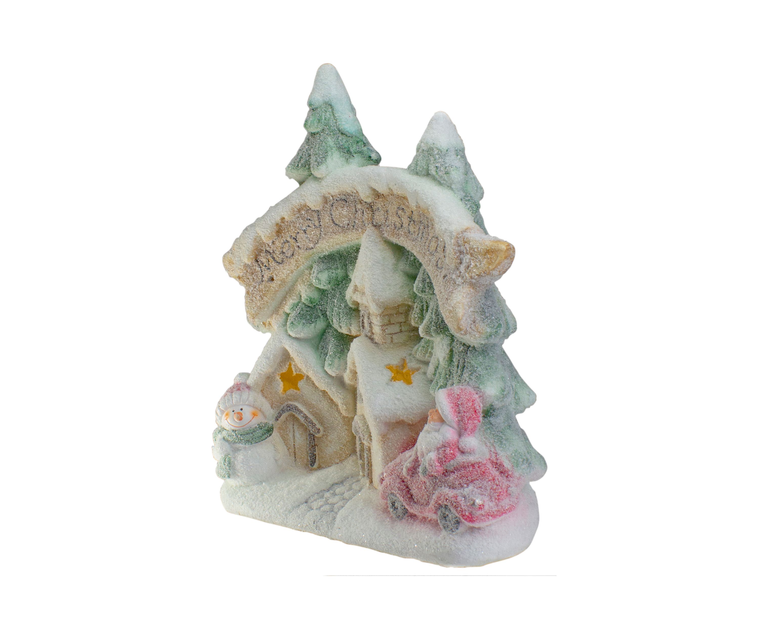 16.5Inch LED Lighted Glittered Snow-Covered Winter Village Christmas Tabletop Decoration