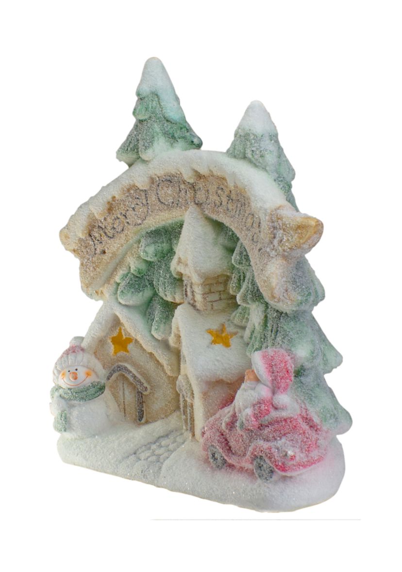 16.5Inch LED Lighted Glittered Snow-Covered Winter Village Christmas Tabletop Decoration