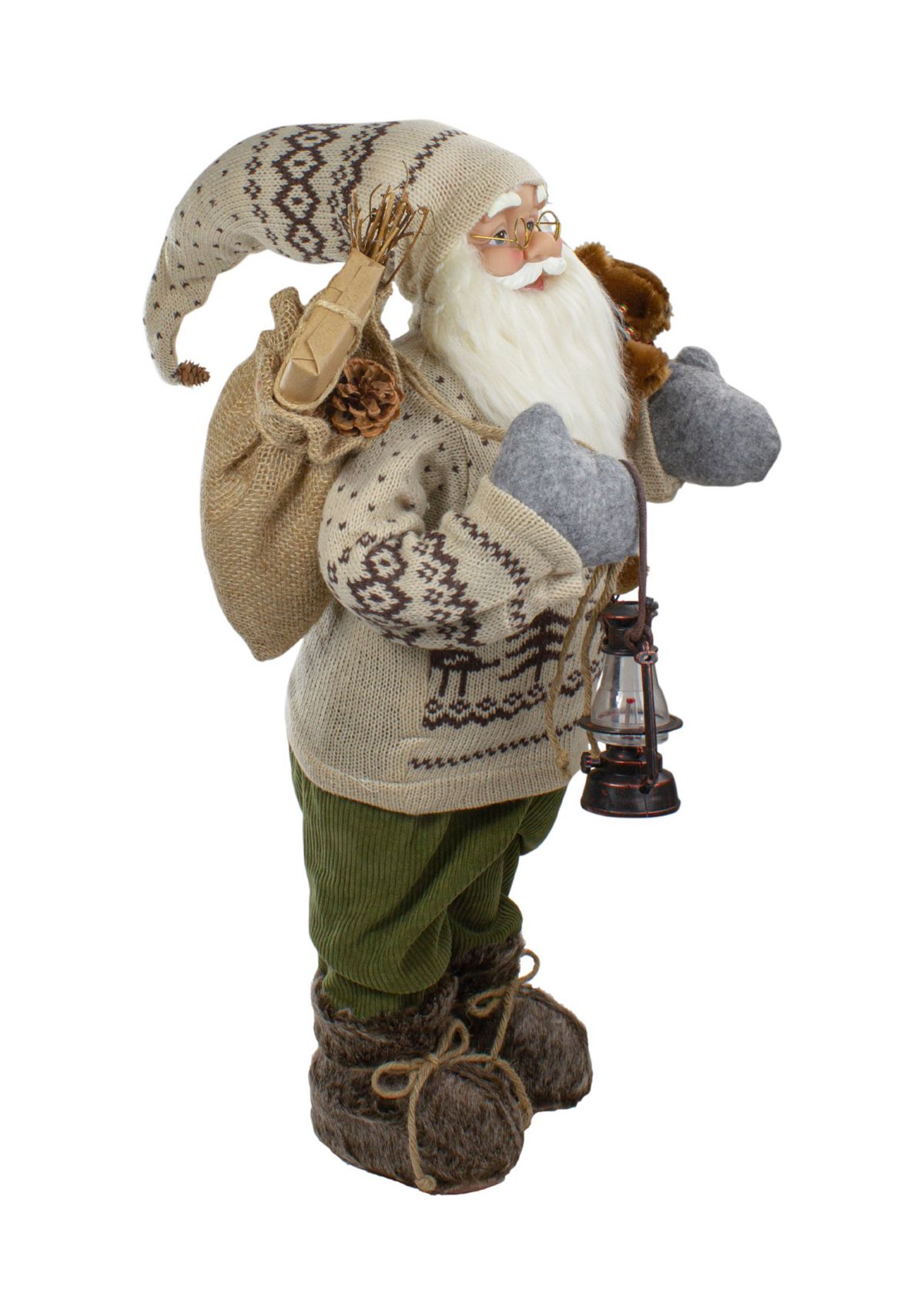 2 Standing Santa Christmas Figure with a Plush Bear and Lantern