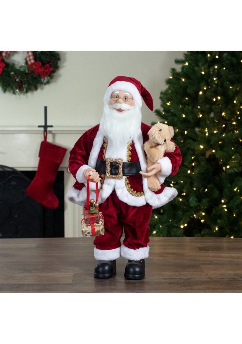 2 Traditional Santa Christmas Figure with a Plush Brown Bear