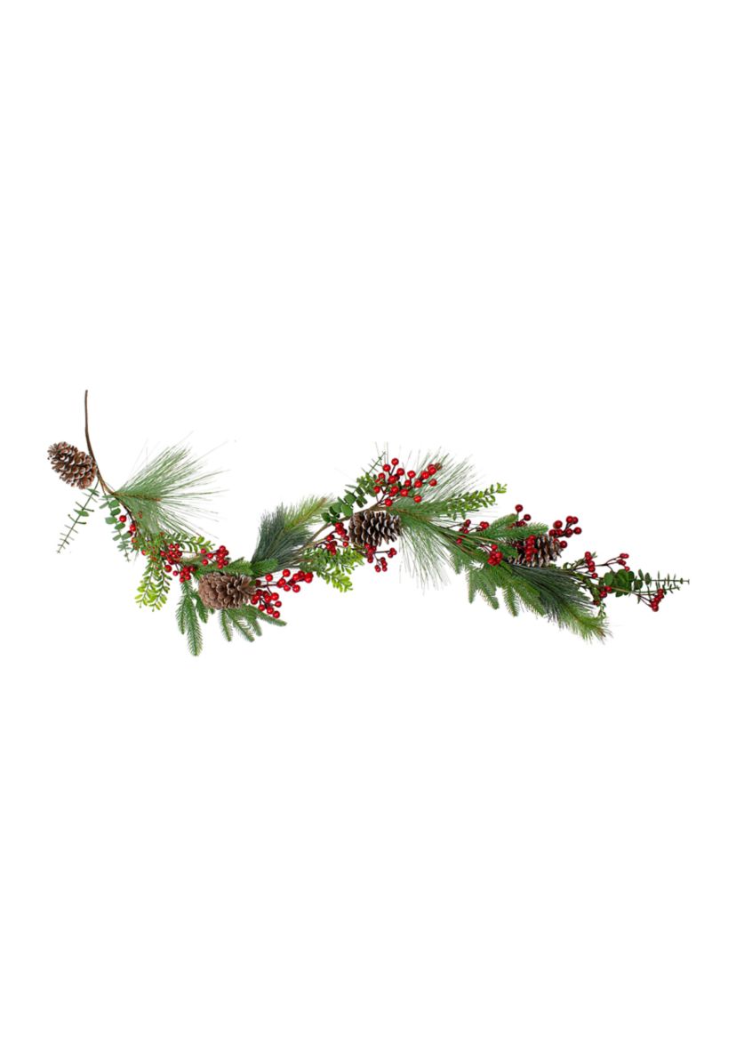 5 x 10Inch Berry Pine and Eucalyptus Artificial Christmas Garland - Unlit
