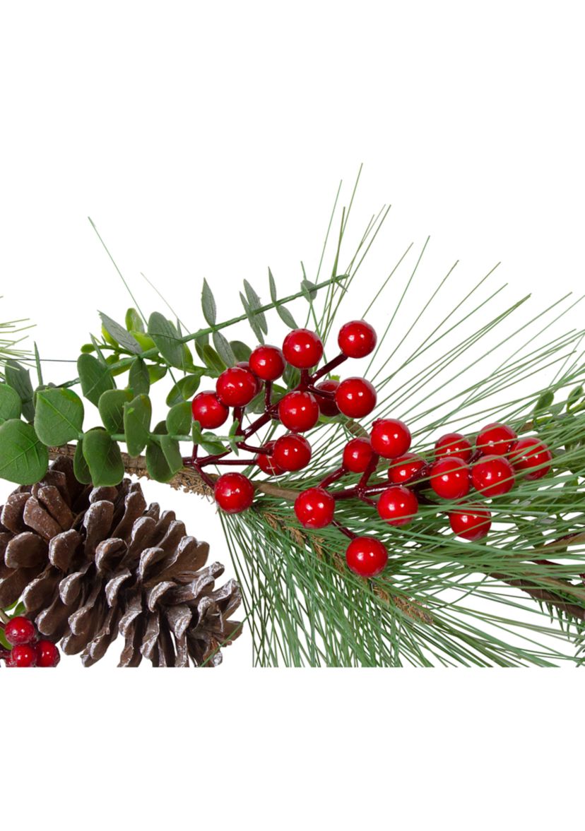 5 x 10Inch Berry Pine and Eucalyptus Artificial Christmas Garland - Unlit
