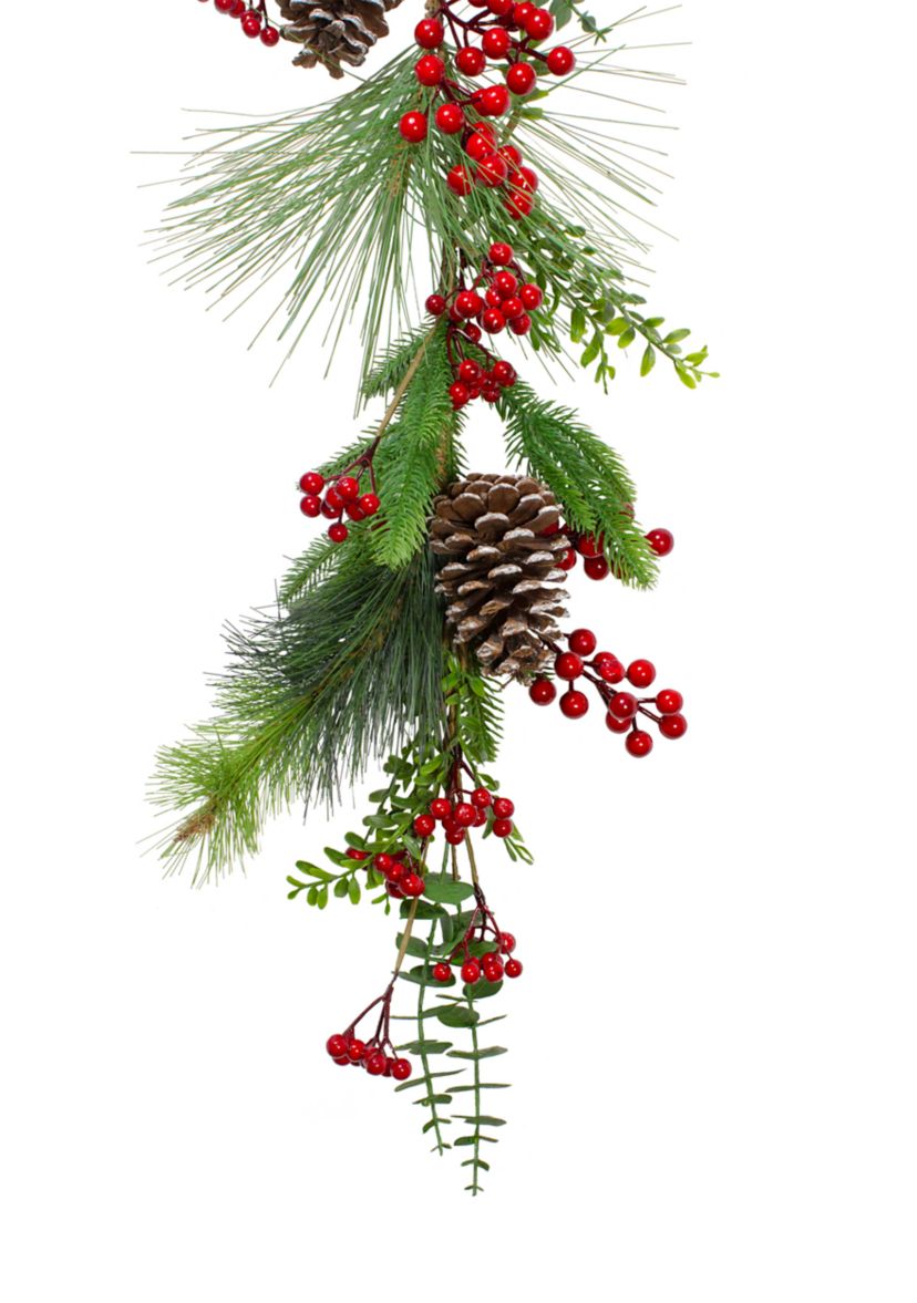 5 x 10Inch Berry Pine and Eucalyptus Artificial Christmas Garland - Unlit