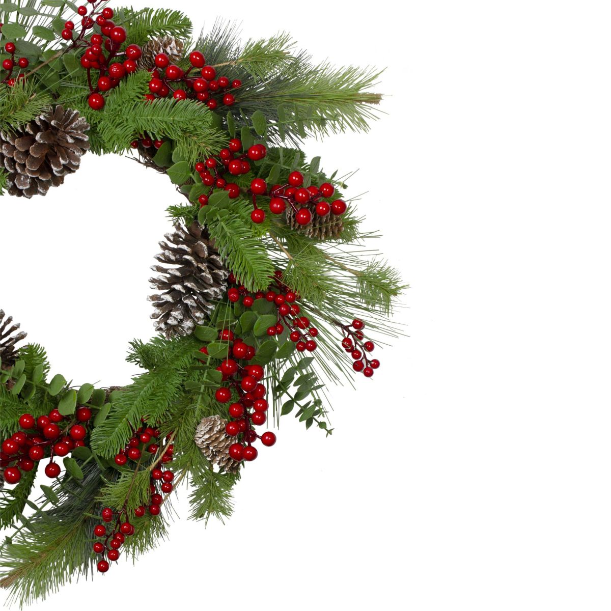 Holly Berries and Snowy Pinecones Artificial Christmas Wreath - 24-Inch Unlit