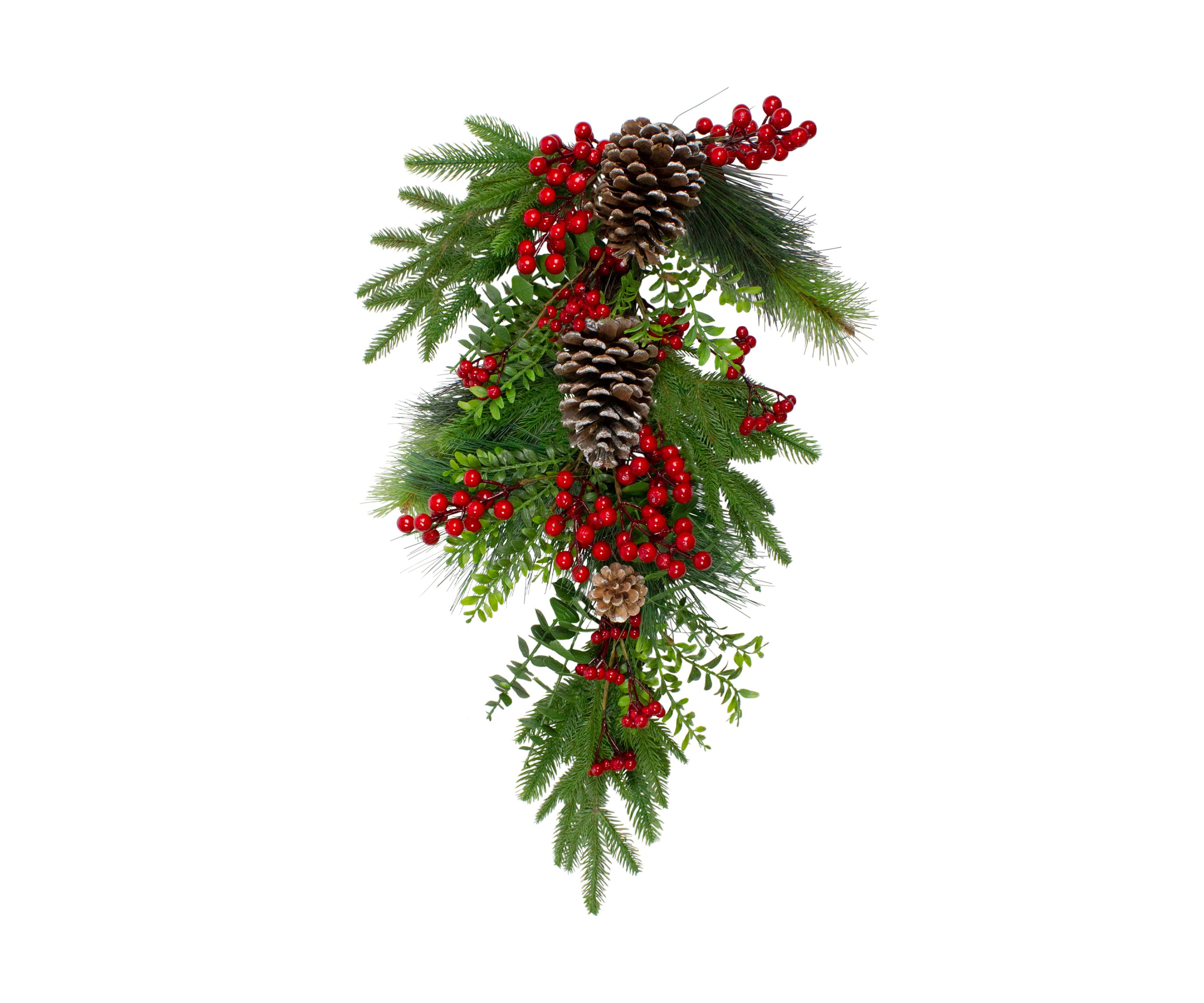 28Inch Berry Pine and Eucalyptus Artificial Teardrop Christmas Swag - Unlit
