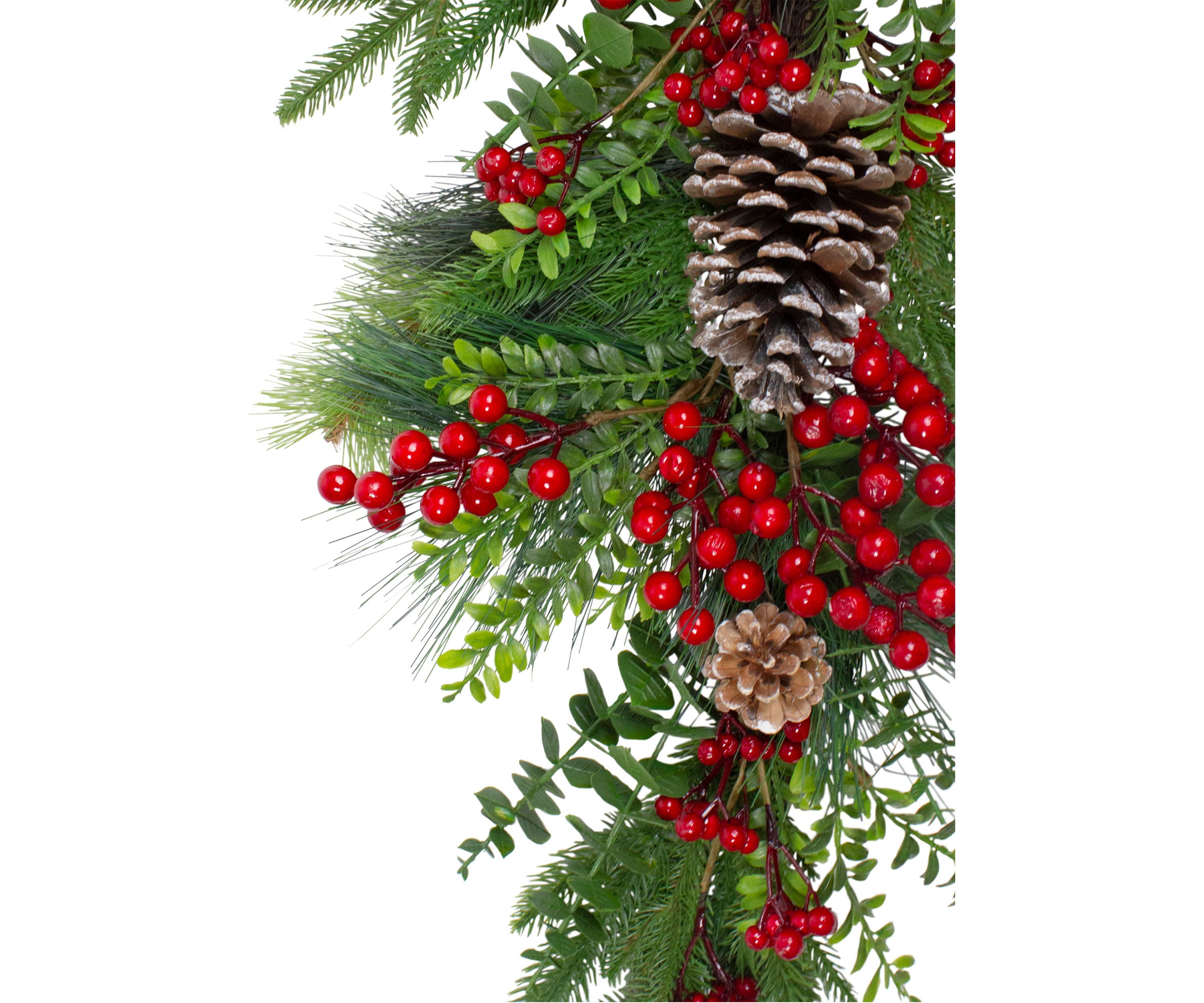 28Inch Berry Pine and Eucalyptus Artificial Teardrop Christmas Swag - Unlit