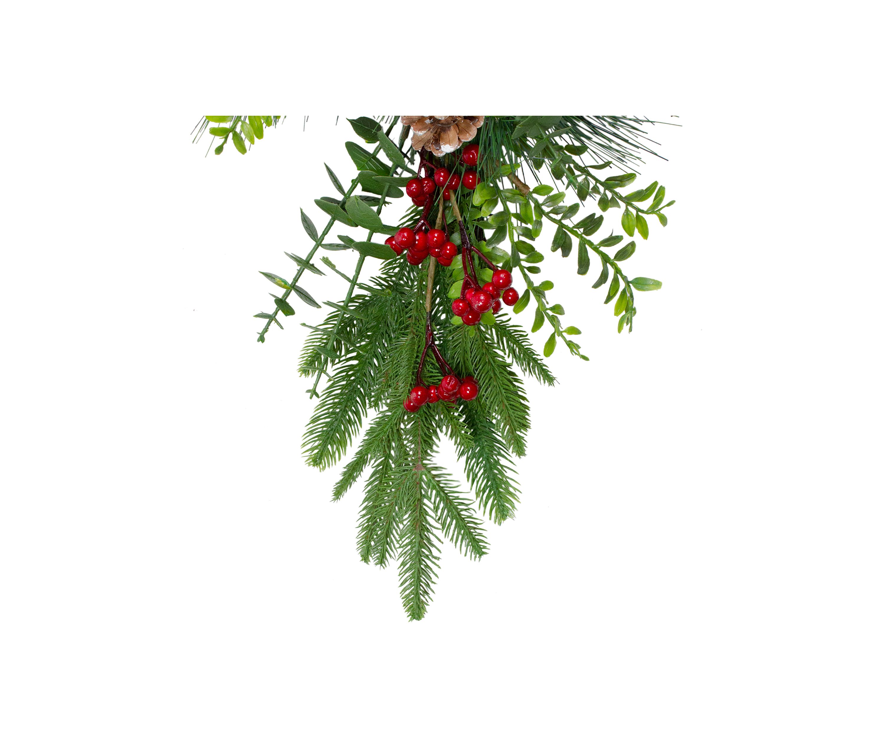 28Inch Berry Pine and Eucalyptus Artificial Teardrop Christmas Swag - Unlit