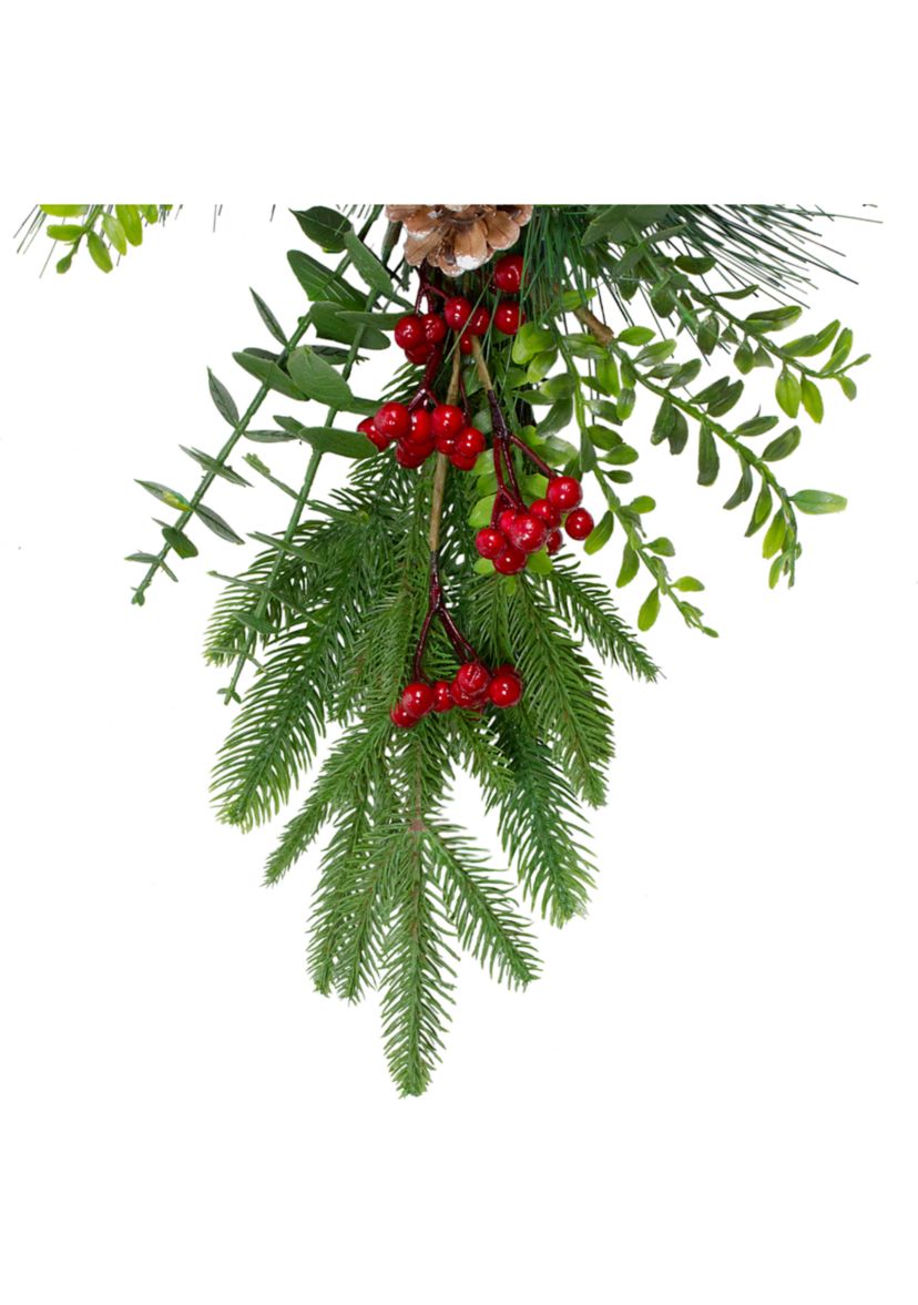 28Inch Berry Pine and Eucalyptus Artificial Teardrop Christmas Swag - Unlit