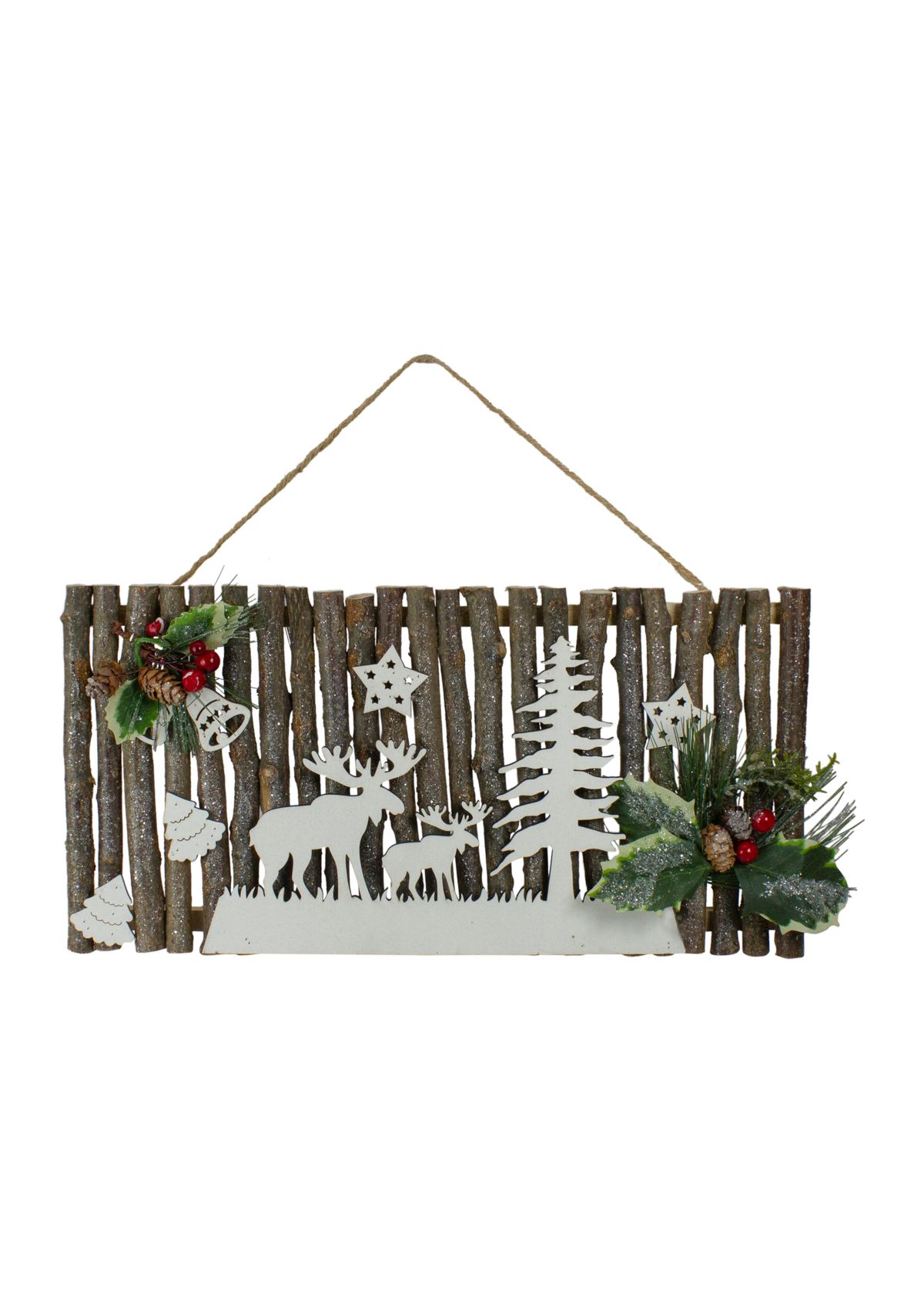 15.75Inch Wooden and Glitter Frosted Reindeer Christmas Wall Decor