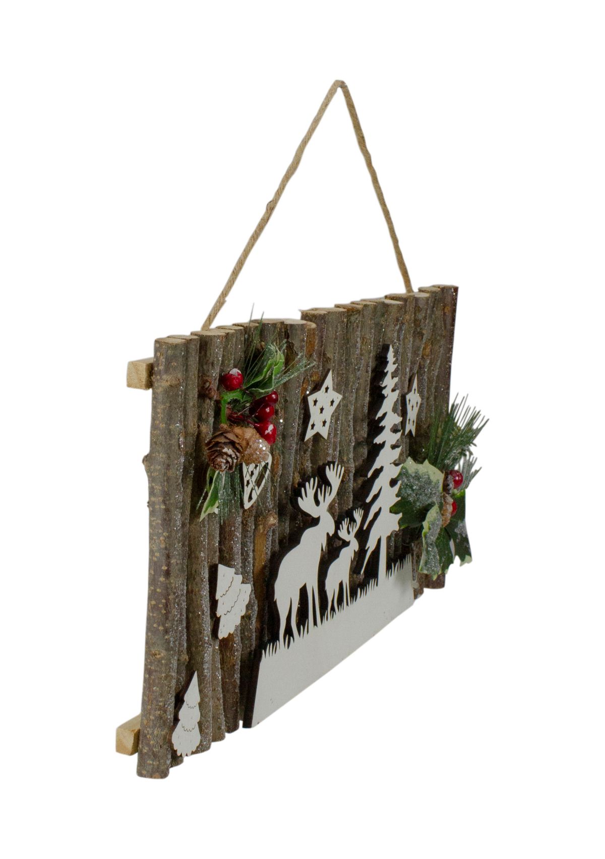 15.75Inch Wooden and Glitter Frosted Reindeer Christmas Wall Decor