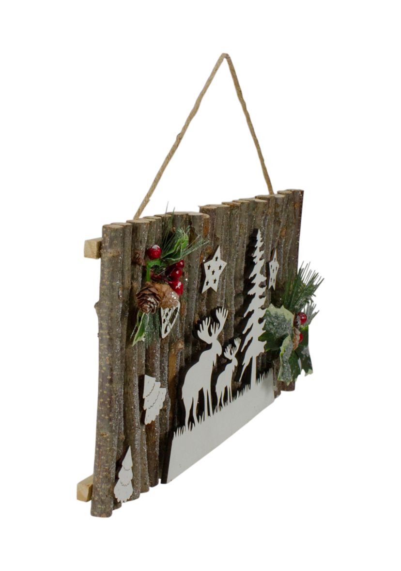 15.75Inch Wooden and Glitter Frosted Reindeer Christmas Wall Decor