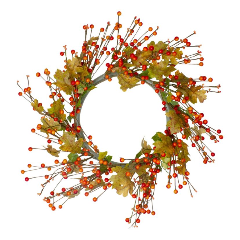 Orange Berries and Yellow Leaves Fall Harvest Artificial Wreath 22inch
