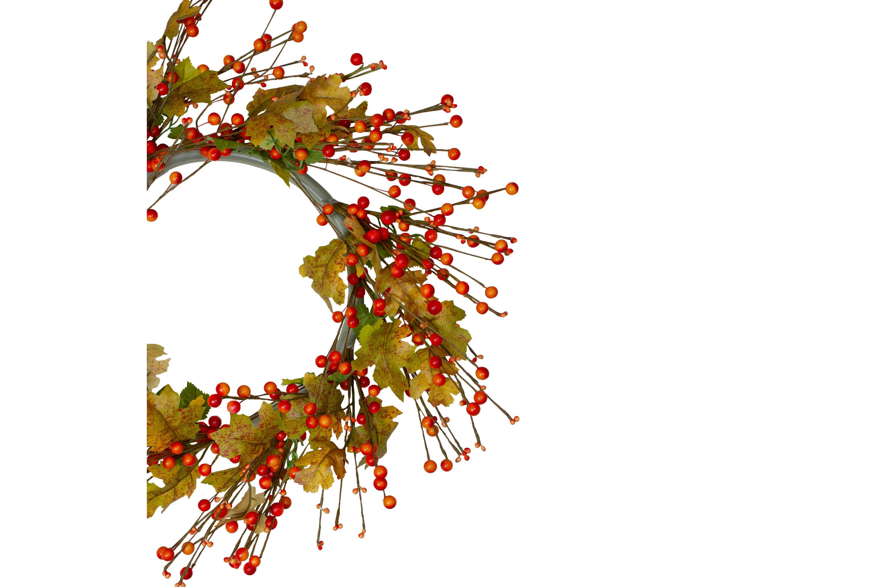Orange Berries and Yellow Leaves Fall Harvest Artificial Wreath 22inch